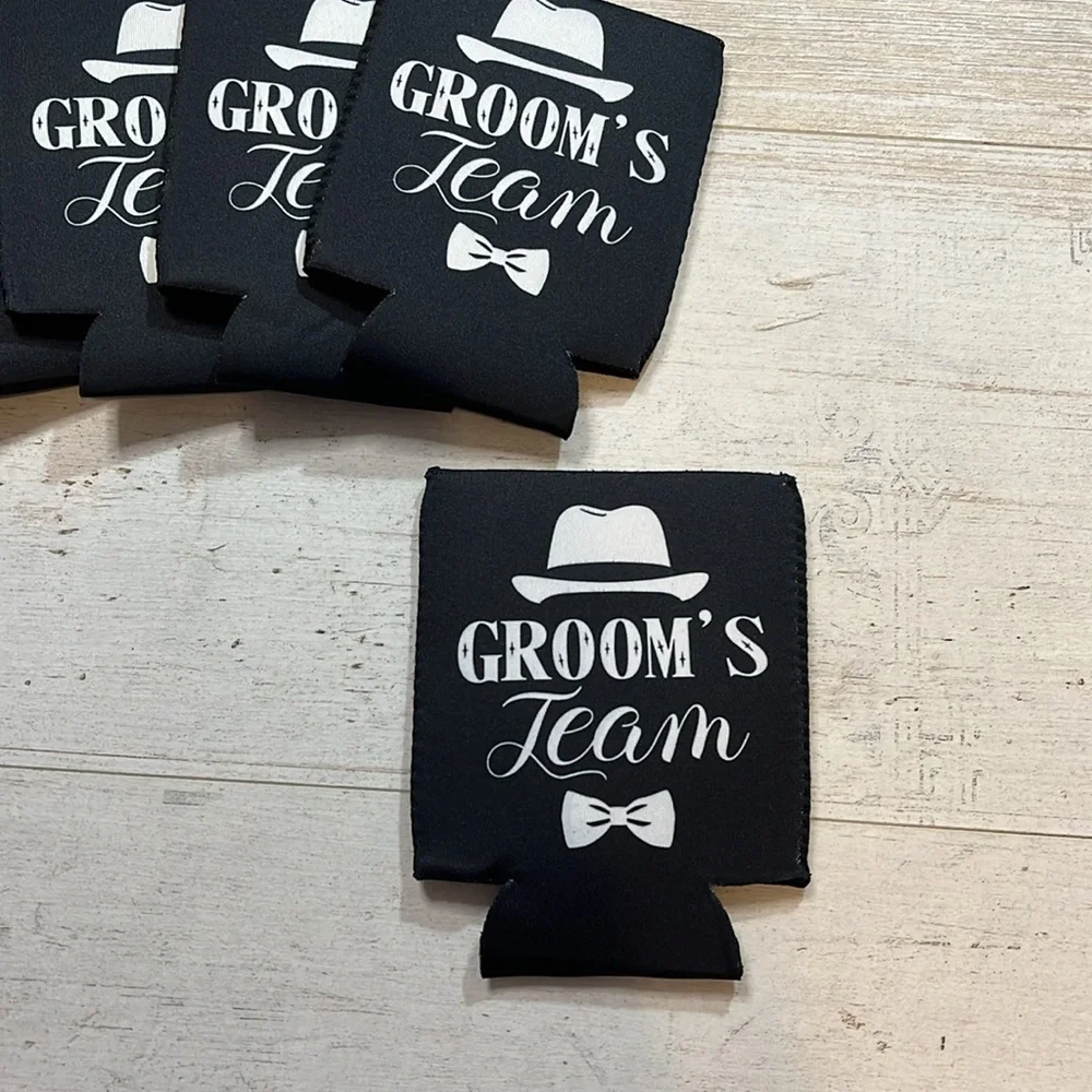 Groom’s Team Black and White Drink Koozies Set of 7